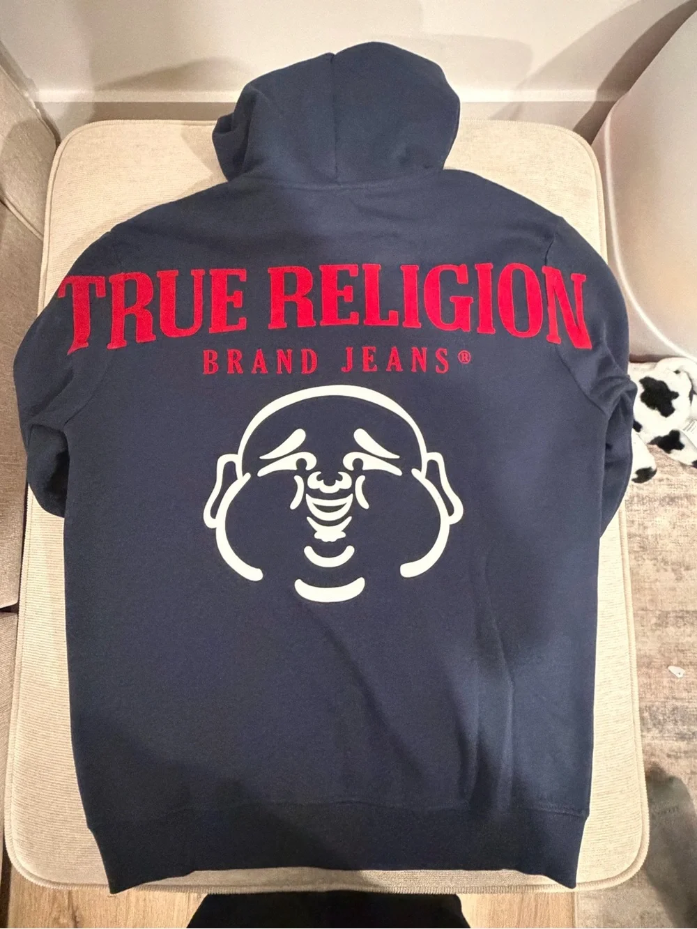 True Religion Navy Full-Zip Hoodie with White Horseshoe Logo